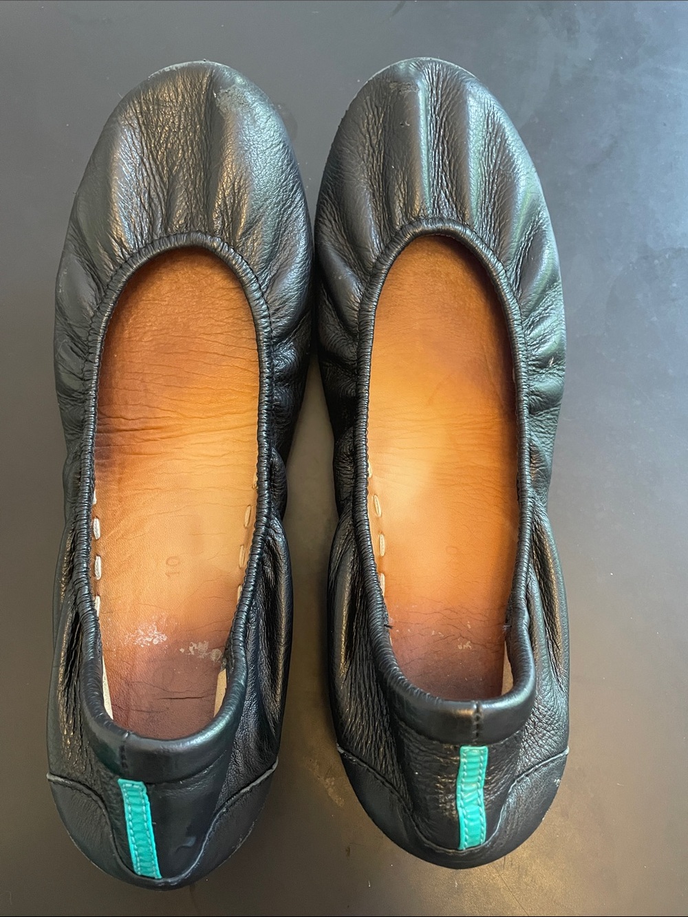 Tieks Black Leather Flats size 10